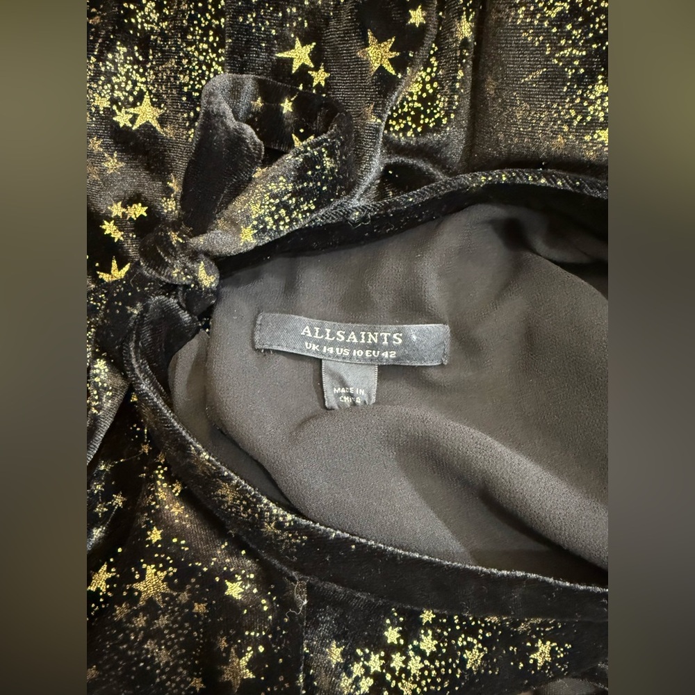 New!‎ All Saints Jemima Star Dress Black Velvet
Metallic Gold Printed Sz 10 $299 - Picture 14 of 14